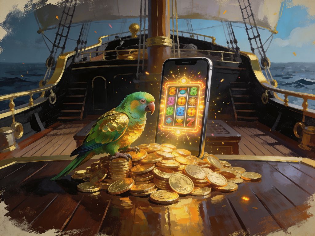 FatPirate mobile casino on a smartphone with treasure coins
