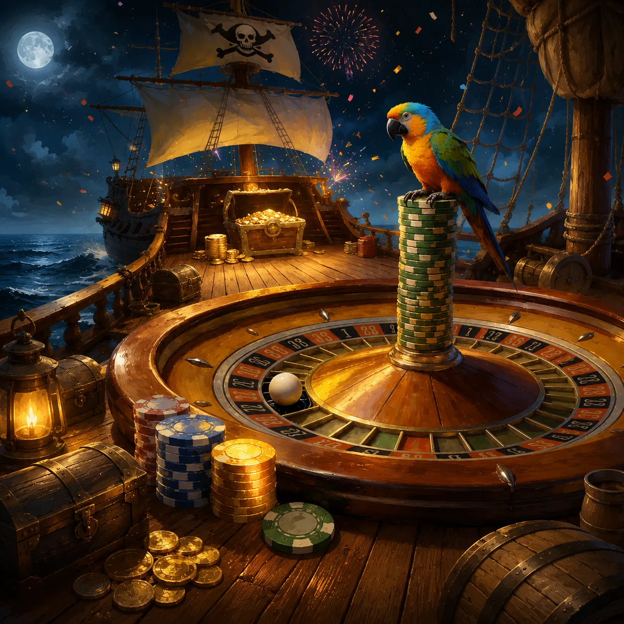 Roulette wheel spinning with stacked chips